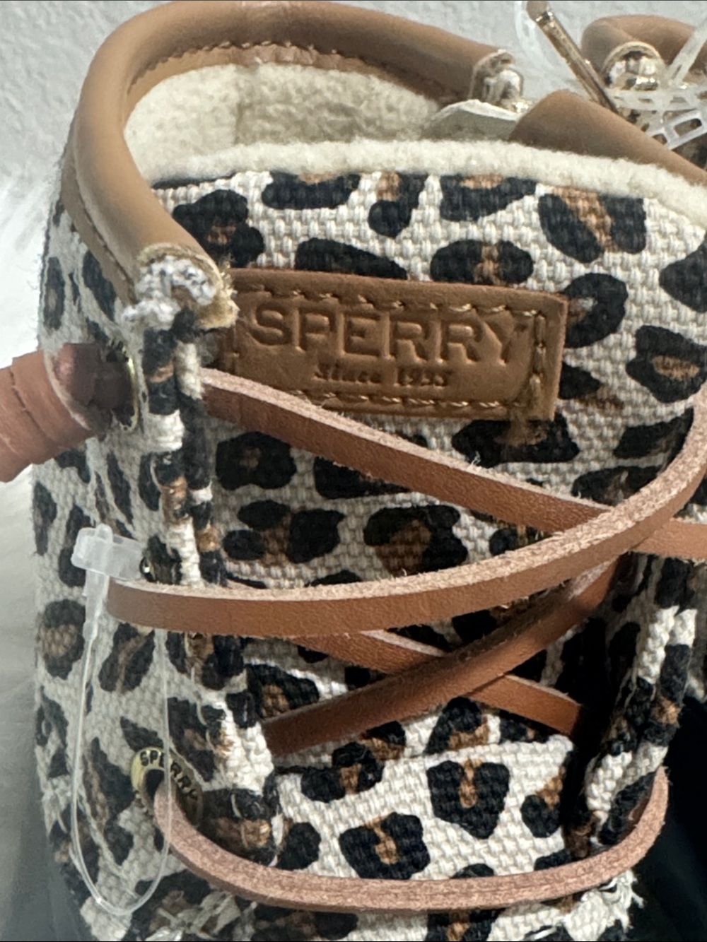 Sperry Girls Leopard Print Waterproof Rain Boots - Black/Brown/Tan - Picture 2 of 7